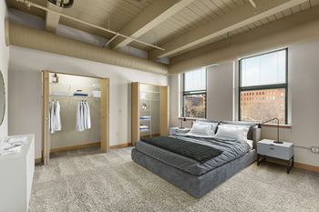 Oversized windows in select homes at lowertown lofts, minnesota
